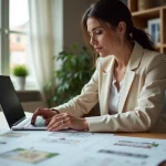 Femme analysant des documents immobiliers pour choisir un appartement Pierre et Vacances rentable