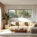 Salon d'un appartement moderne à vendre à Guéliz Marrakech avec vue sur avenue arborée