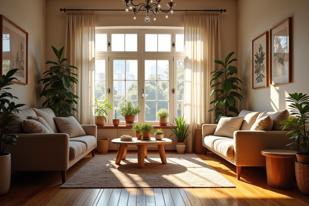 Appartement chaleureux avec grandes fenêtres et lumière naturelle
