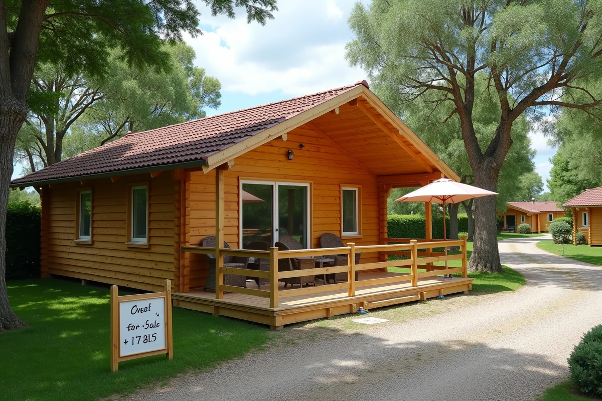 Chalet en bois dans un parc résidentiel de loisirs en Vendée avec parcelle à céder