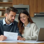 Jeune couple regardant des documents de prêt immobilier