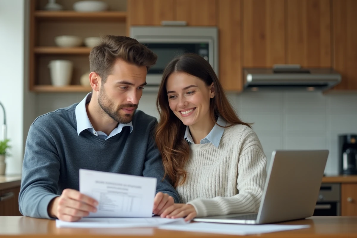Jeune couple regardant des documents de prêt immobilier