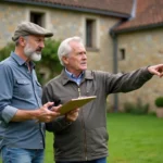 Couple devant une ferme normande ancienne en extérieur