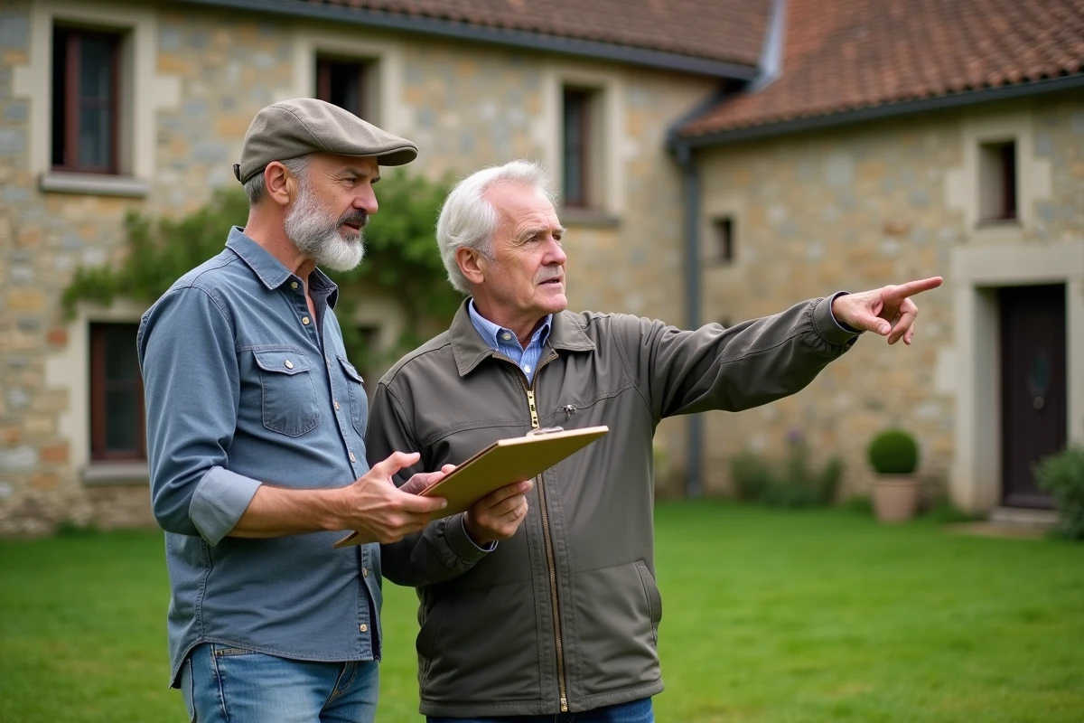 Couple devant une ferme normande ancienne en extérieur