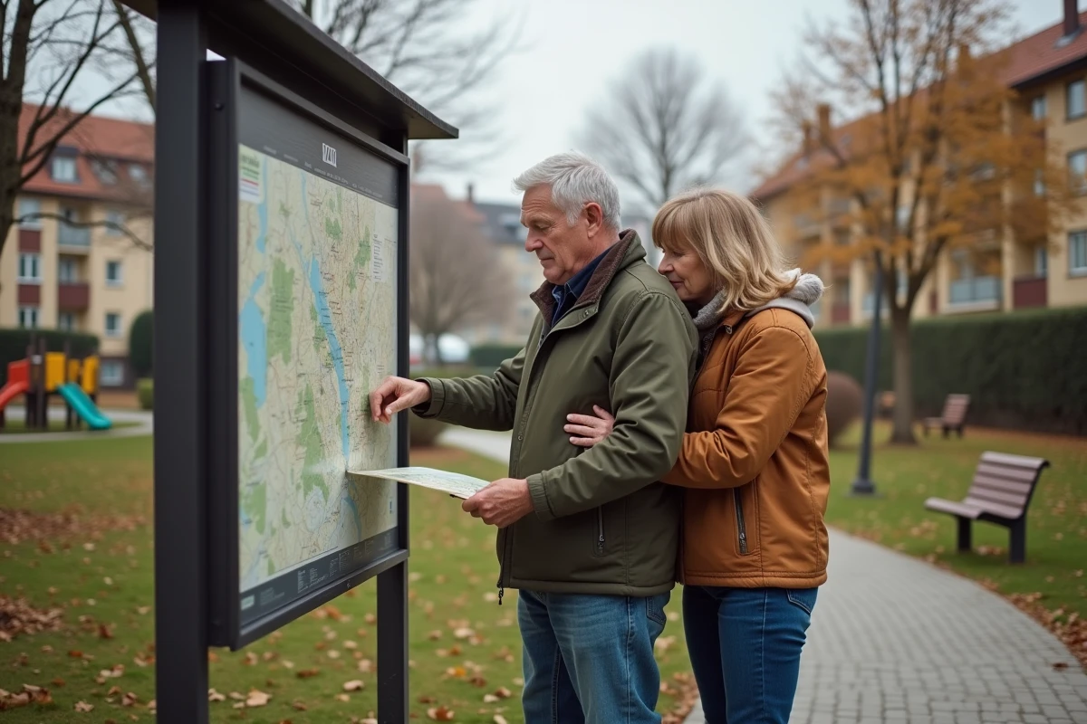 Couple regardant une carte dans un square de Cluses