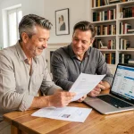 Couple consultant un logiciel de prix immobilier pour réduire les frais d'agence