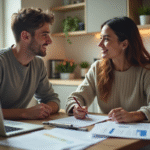 Jeune couple utilisant un ordinateur pour une demande de logement