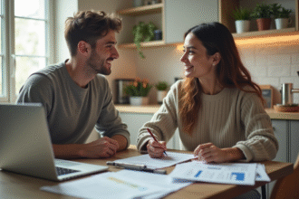 Jeune couple utilisant un ordinateur pour une demande de logement