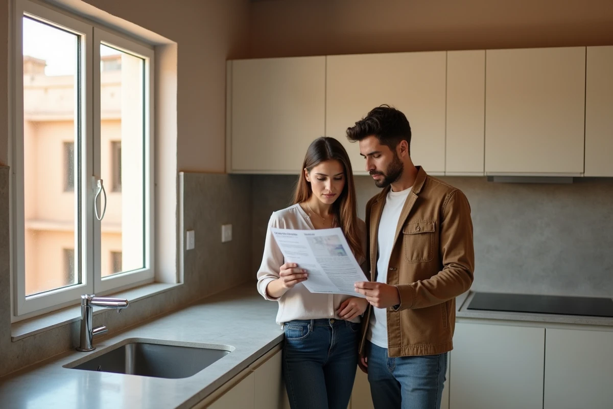 Couple visitant un appartement à vendre dans le quartier Guéliz proche centre-ville de Marrakech