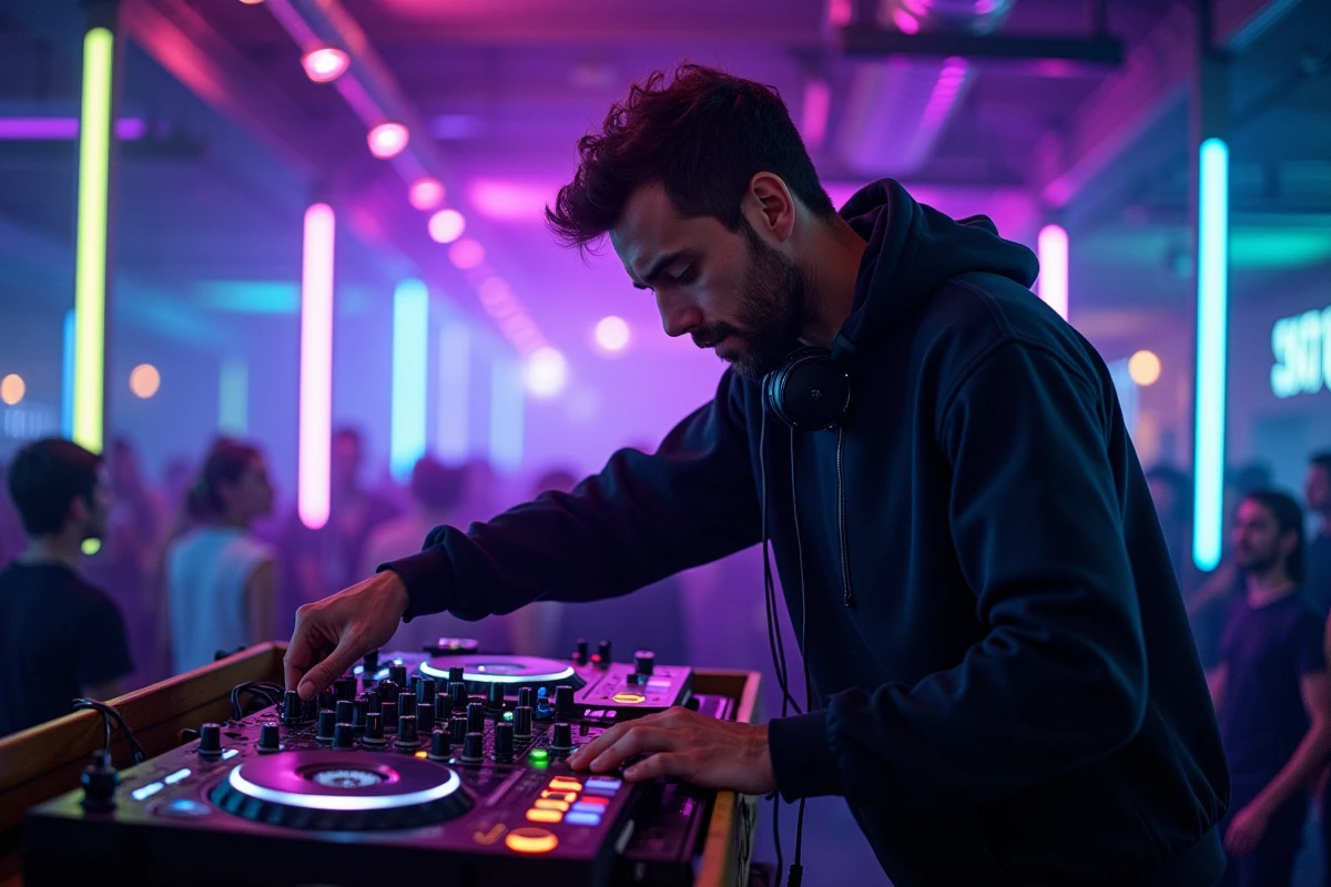 DJ en performance dans un club de nuit sur une péniche à Lyon