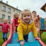 Jeunes enfants jouent dans un parc coloré en Île-de-France