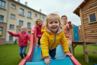 Jeunes enfants jouent dans un parc coloré en Île-de-France