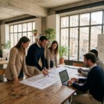 Équipe de professionnels en réunion dans un bureau moderne à Marseille pour choisir de nouveaux espaces de travail