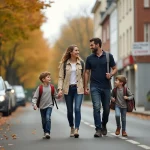 Famille avec enfants marchant dans une rue résidentielle d'Alfortville, illustrant un cadre de vie stratégique pour les familles