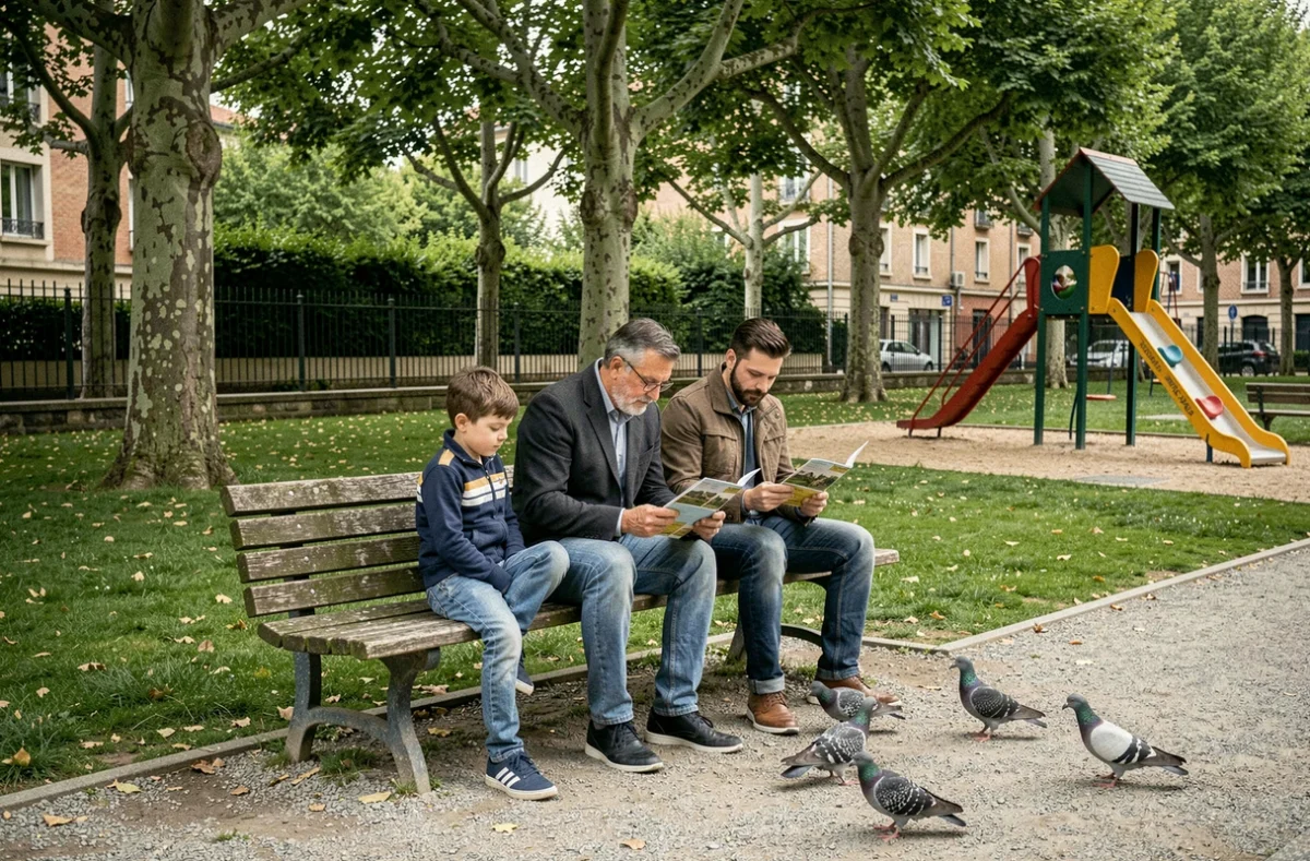 Famille avec enfant dans un parc verdoyant du quartier Montaudran-Lespinet à Toulouse