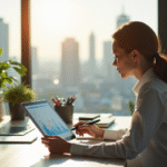 Femme d'affaires analysant des graphiques financiers au bureau