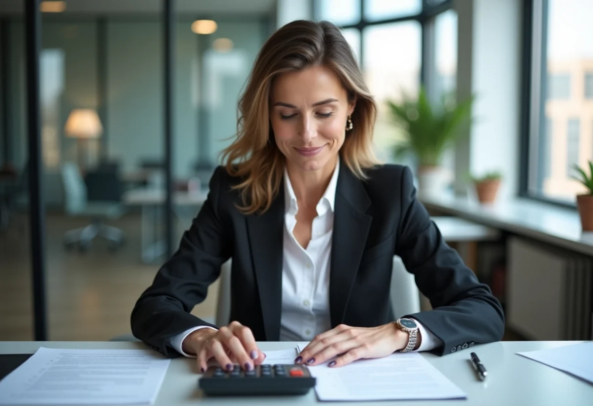 Femme d affaires en bureau examinant documents immobiliers