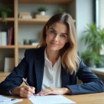 Femme écrivant une lettre dans un appartement moderne
