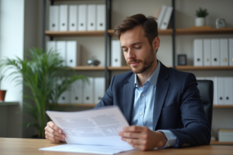 Homme d'affaires en costume dans un bureau moderne