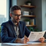 Homme d'affaires en costume bleu dans un bureau moderne