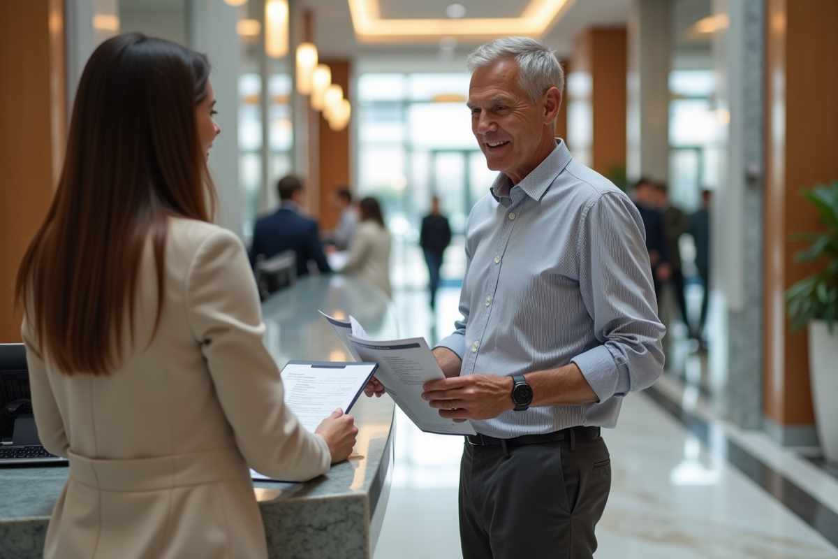 Homme en discussion avec un conseiller bancaire en intérieur