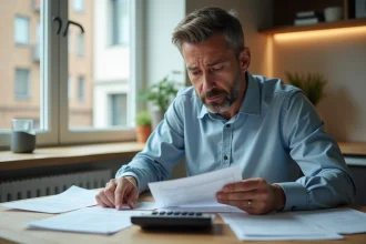 Homme d'âge moyen examinant des factures de location