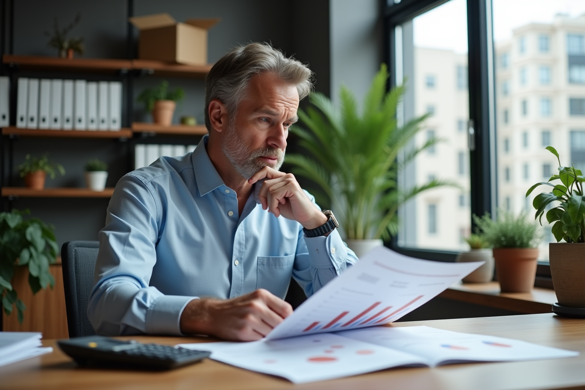 Homme d'affaires étudiant un graphique d'amortissement