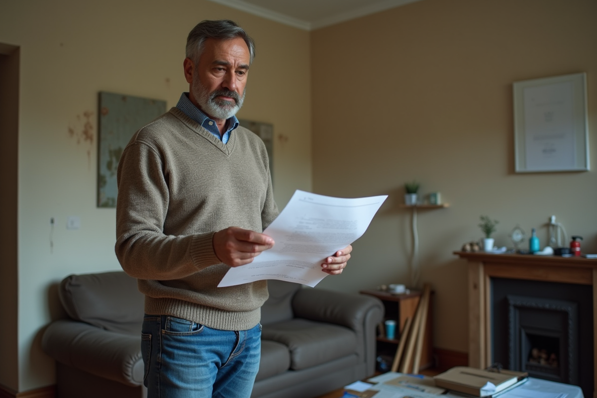 Homme d'âge moyen dans un salon en train de lire des documents