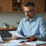 Homme d'âge moyen vérifiant ses factures de rénovation