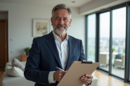 Homme en costume dans un appartement moderne