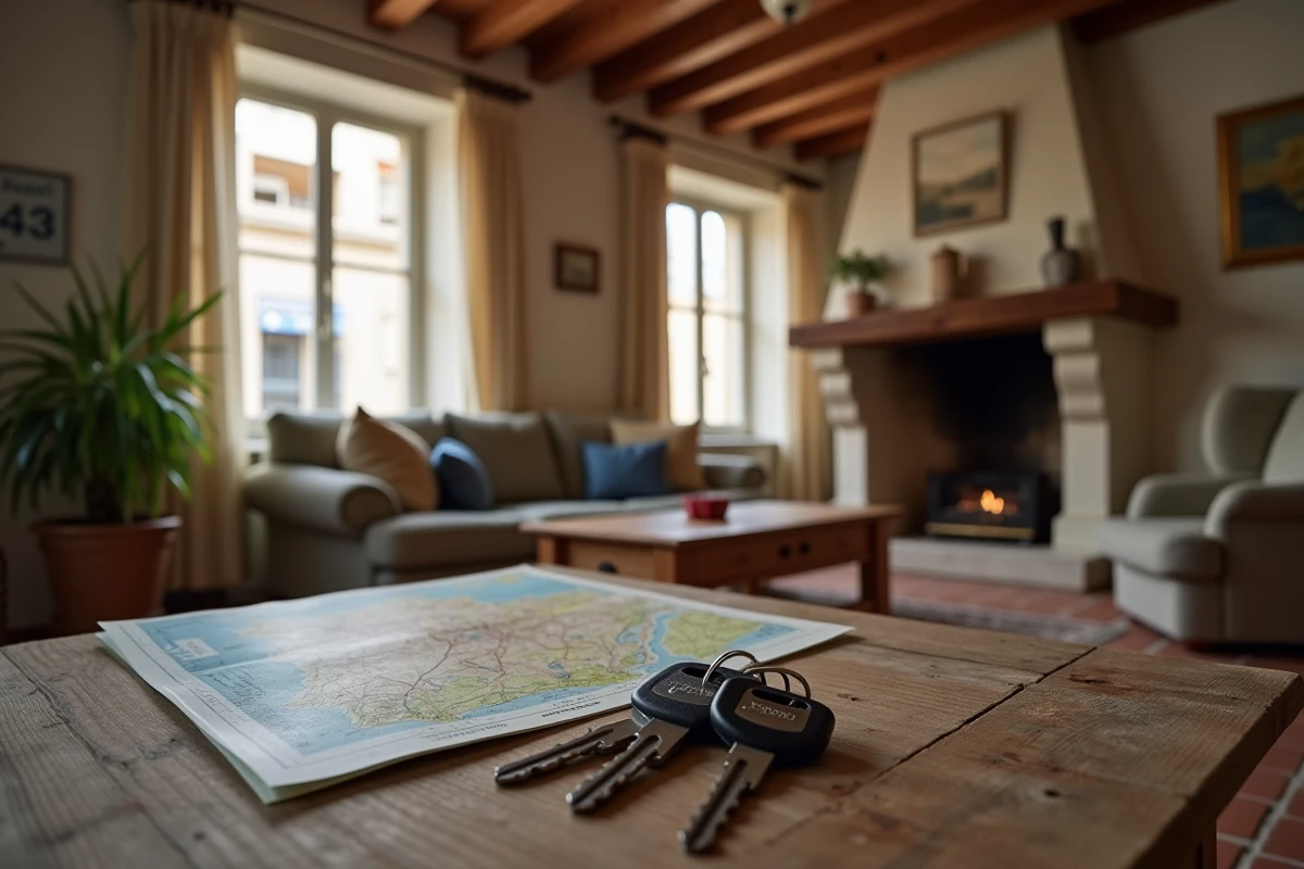 Intérieur authentique d'une maison à louer dans le 43 avec vue sur les services du centre-bourg