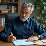 Propriétaire rédigeant une lettre de congé pour son locataire conformément à l'article 15 de la loi du 6 juillet 1989