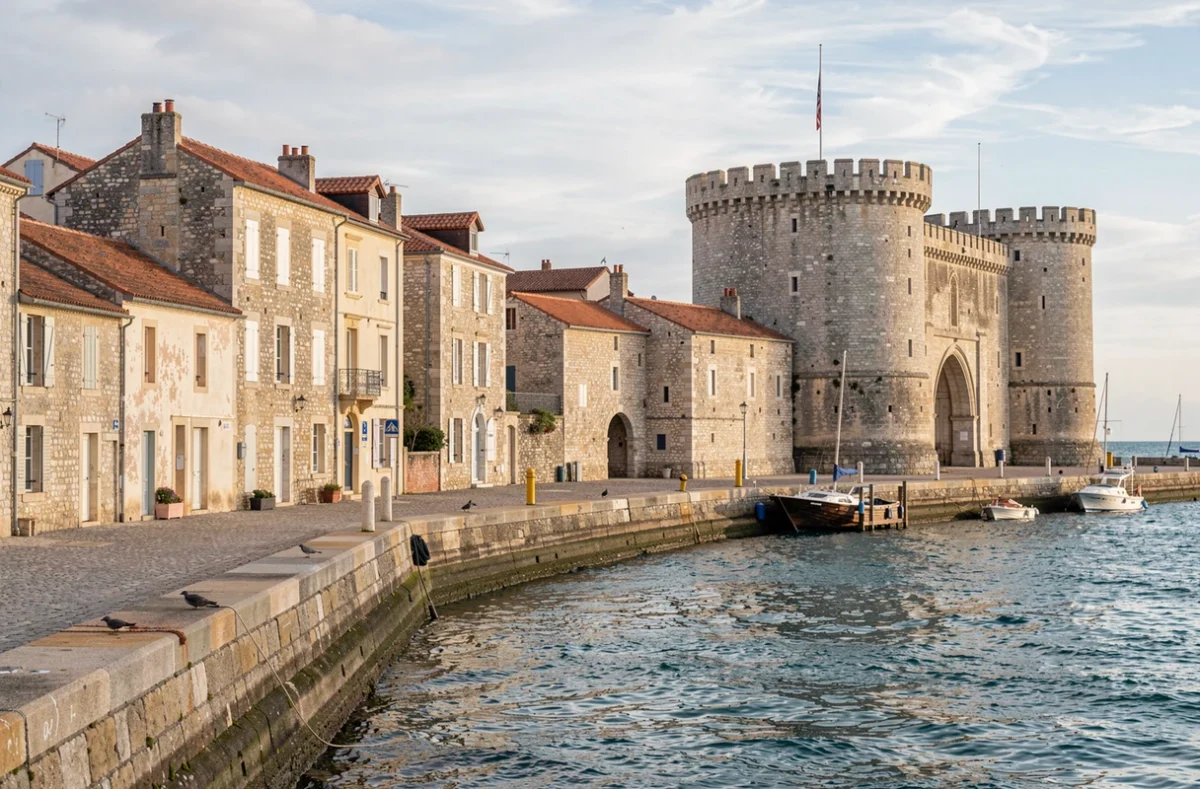 Quartier ancien de La Rochelle avec ses façades de pierre et le port