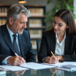 Homme d'âge moyen et jeune femme en réunion d'affaires