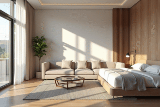Salon moderne dans une location de vacances lumineuse